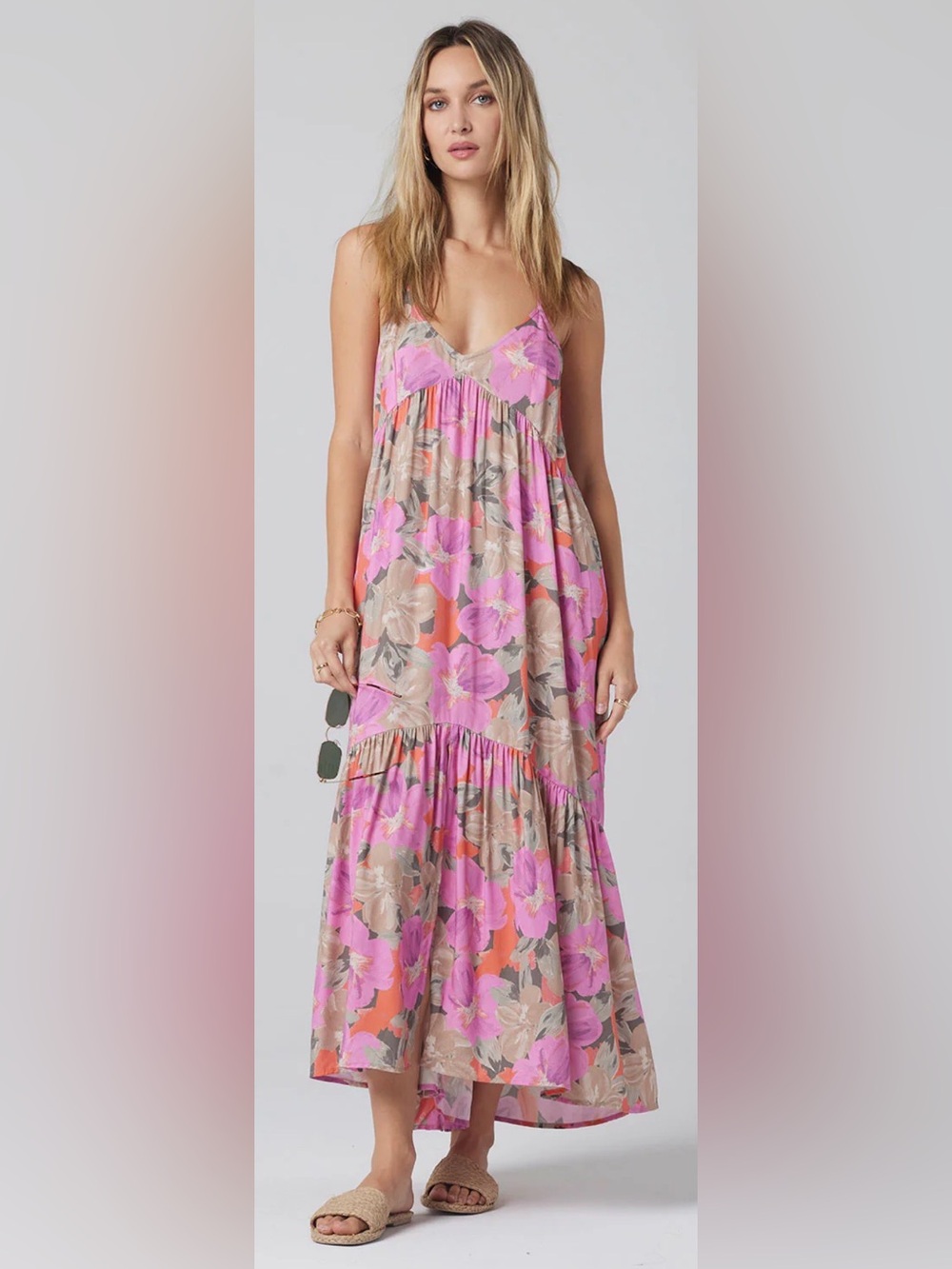 saltwater LUXE Pink Floral Tiered Maxi Dress with Neutral Accents